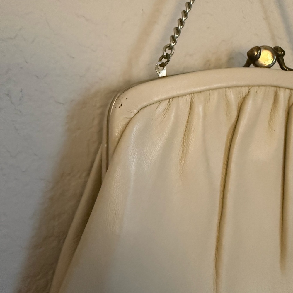 Vintage Cream Leather Convertible Clutch Evening Bag - Picture 6 of 8